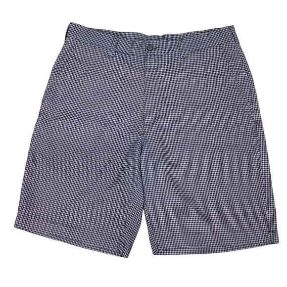 Men's PGA Tour 34 Medium Chino Khakis Shorts Golf Blue Grid Lightweight 5 Pocket - Picture 2 of 7